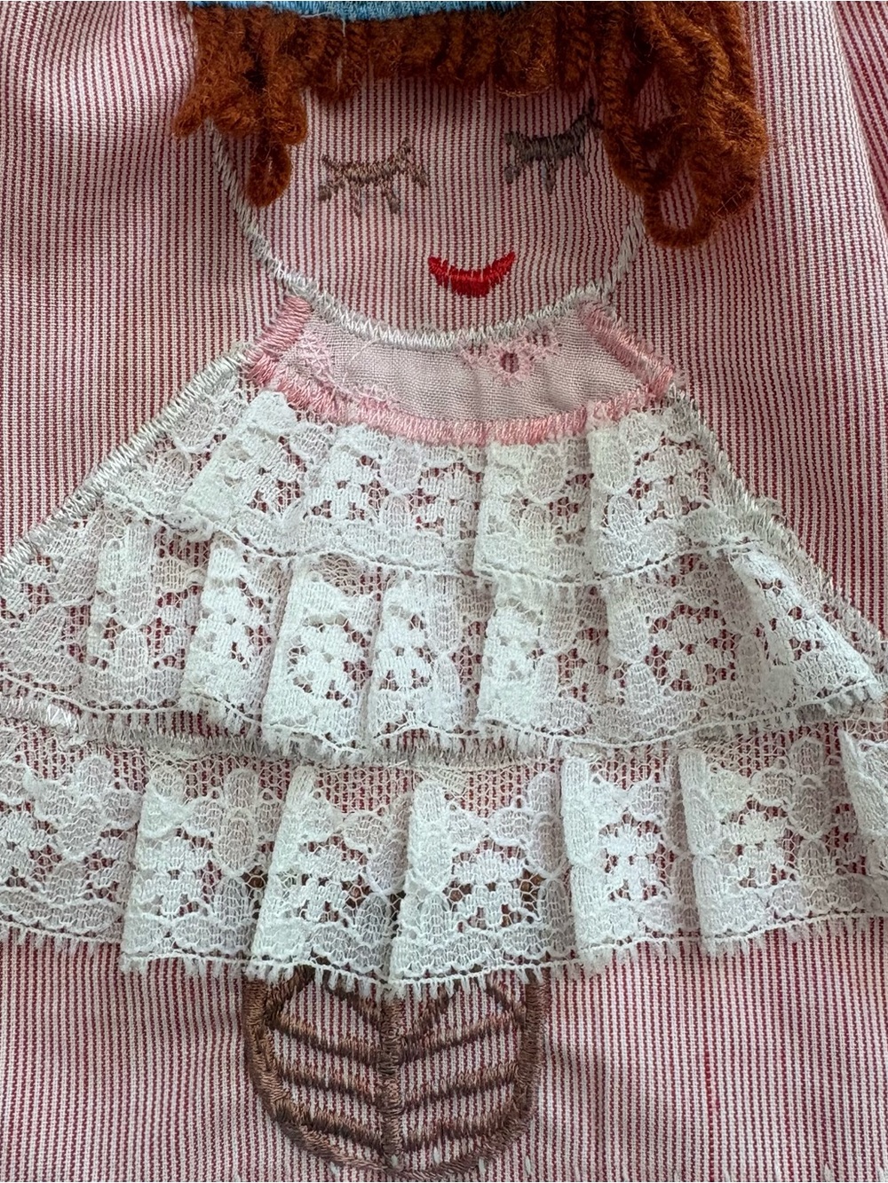 Vintage Girls Dress Pinafore Lace Toddler SZ 12-18 M Red White Embroidered - Picture 3 of 11